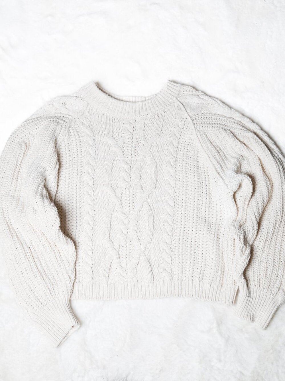 FREE PEOPLE Frankie Chunky Cable Knit Sweater with Balloon Sleeves